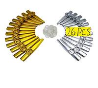 Fartime 26 kazoos de metal dorado y plateado con 20 diafragmas de flauta Kazoo, instrumentos musicales, buen regalo para niños, un buen compañero para ukelele, violín, guitarra, teclado de piano.