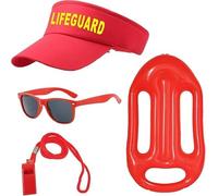 Fartoni Disfraz de Socorrista Unisex 4 Piezas - Set con Gorra, Silbato, Gafas y Accesorio de Salvamento - Disfraz Vigilante de la Playa para Hombre y Mujer - Carnaval, Verano, Fiesta o Playa