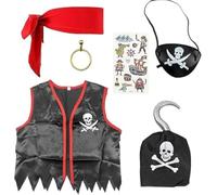 Fartoni Disfraz Pirata Niño O Disfraz Pirata Niña. Accesorios Pañuelo Pirata + Garfio + Parche Pirata+ Chaleco Pirata+ Pendiente + Tatuajes. Disfraz Niño Carnaval, Navidad, Halloween O Cumpleaños.