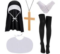 Fartoni Velo Monja Para Disfraz De Monja Niña O Mujer. Velo+Crucifijo+Babero+Guantes+Medias Accesorios Disfraz Religioso Halloween. Terror O Miedo Complementos Para Disfraces Halloween.
