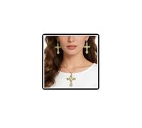Faruodis Árbol de la vida Cruz collar pendientes conjuntos vintage nudo celta geométrico esmalte cristiano religioso oración conjuntos de joyas para mujeres, talla única, Acero aleado, No es una