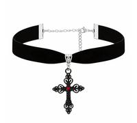 Faruodis Collar de cristal con alas de ángel, corazón, cruz, gótico, rosa, flor, terciopelo, gargantilla, collar de cadena, joyería para mujer, talla única, Metal, No es una piedra preciosa