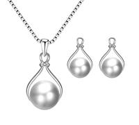 Faruodis Juego de pendientes de perlas de cristal para boda, con diamantes de imitación, perlas sintéticas, conjuntos de joyas para mujer, talla única, Gema Perla sintética Acero aleado, No es una