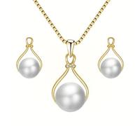 Faruodis Juego de pendientes de perlas de cristal para boda, con diamantes de imitación, perlas sintéticas, conjuntos de joyas para mujer, talla única, Gema Perla sintética Acero aleado, No es una
