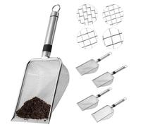 FARYODI Colador de jardín de tierra, 4 unidades, 2/2,8/3,8/5 mm de ancho de malla, acero inoxidable, colador de jardín, colador de compostaje con mango para colador de arena, colador de tierra