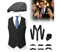 FARYODI Disfraz de carnaval de los años 20 para hombre, disfraz de Peaky Blinders, accesorios para hombre, disfraz de carnaval para hombre, accesorios para fiestas (XL (busto de 120 cm)