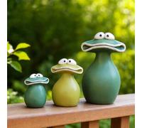 FARYODI Juego de 3 figuras decorativas para jardín de rana grande, estatua decorativa para jardín, resistente a la intemperie, para interior y exterior, bonita familia de ranas