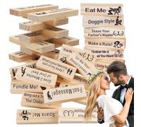 FARYODI Lust Tower Blocks Juegos para parejas 48 bloques de madera, torre de bloques de amor torre apilable alrededor del día de San Valentín, con preguntas y desafíos de verdad o desafíos para