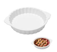 FARYODI Molde de cerámica para tartas con asas, 20 x 17 x 3,8 cm, revestimiento antiadherente, moldes de cerámica para pasteles, quiches y tartas, apto para microondas, lavavajillas y horno (blanco)
