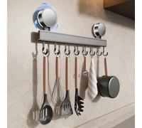 FARYODI Perchero de cocina de 40 cm sin taladrar con ventosa, barra de ganchos móvil, carga máxima de 20 kg, ventosa de cocina, autoadhesiva, acero inoxidable y aluminio, organizador de cocina para