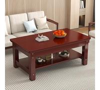 FAS - Mesa de centro de madera maciza con esquinas resistentes y estante, acabado suave, acento de remache, perfecta para sala de estar, color marrón rojizo, 120 x 60 x 50 cm y diseño elegante