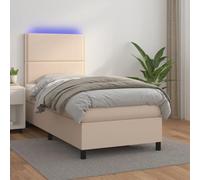Fasba Cama Box Spring LED - Colchón de Muelles Ensacados - Cabecero Ajustable - Protector de Colchón - Piel Sintética Capuchino Modelo LYKLYD-3135860ES