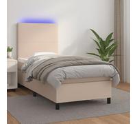 Fasba Cama Box Spring LED - Colchón de Muelles Ensacados - Cabecero Ajustable - Protector de Colchón - Piel Sintética Capuchino Modelo LYKLYD-3135800ES