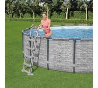 Fasba Escalera de Seguridad para Piscina Flowclear de 4 peldaños: Acceso fácil y Seguro a Piscinas elevadas, Resistente al óxido y con Plataforma Protectora Modelo FCZJ-93340ES