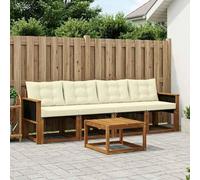 Fasba Juego de Muebles de Exterior de Madera Maciza de Acacia, Resistente a la Intemperie, con Cojines de Textileno, Modular y Duradero, para Jardín, Terraza o Patio, Color Natural y Crema, 59x59x37 c