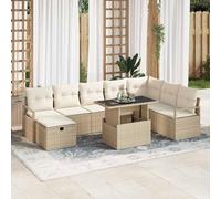 Fasba Sofá de Jardín Modular 9 Piezas Beige | Resistente UV | Fácil Limpieza | Apto para Exterior | 5 Asientos Modelo LYKLYD-3359818ES