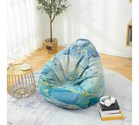 Fasbuy 3D Mármol Puff Salón con Asa, Sin Relleno, XXL Funda de Puff Gigante, Salon Bean Bag para Adultos/Juvenil/Niños, Exteriores y Interiores (Mármol Marino,100x120cm)