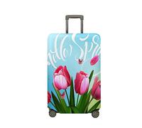 Fasbuy Funda para Maletas Elástica, Funda Maleta Grande Cabe 18-32 Pulgadas, Tulipanes 3D Cubierta de Equipaje con Cremallera, Suave de Anti-Polvo Protector Equipaje (Rosa Blanco,XL)