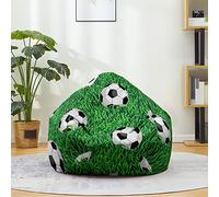 Fasbuy Puff Gigante con Asa, Sin Relleno, Estampado de Fútbol, XXL Puff Gamer, Salon Bean Bag para Adultos/Juvenil/Niños, Exteriores y Interiores (Hierba Verde,90x110cm)