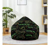 Fasbuy Puff Gigante sin Relleno con Asa para Adulto Niños, Impresión de Mandos de Juego Exterior Interior Funda Puff Pera, Salon Bean Bag Cojín para Almacenaje (Verde,90x110cm)