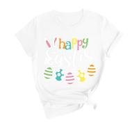 faschig kostüm Damen modische DamenT-Shirt mit Rundhalsausschnitt und Osteraufdruck, kurzärmig Oberteil, Blanco, XXL