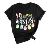 faschig kostüm Damen modische DamenT-Shirt mit Rundhalsausschnitt und Osteraufdruck, kurzärmig Oberteil, Negro , S