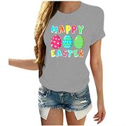 faschigskostüme Damen Happy Eggs 2021 Größe Ostern-Plus Frauen locker Druck Männer Ärmel und kurze Damenbluse Sexy Shirt Damen, gris, 4XL