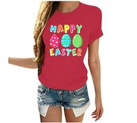 faschigskostüme Damen Happy Eggs 2021 Größe Ostern-Plus Frauen locker Druck Männer Ärmel und kurze Damenbluse Sexy Shirt Damen, Vino, M