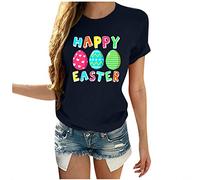 faschigskostüme Damen Happy Eggs 2021 Größe Ostern-Plus Frauen locker Druck Männer Ärmel und kurze Damenbluse Sexy Shirt Damen, marine, 3XL