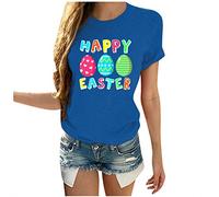 faschigskostüme Damen Happy Eggs 2021 Größe Ostern-Plus Frauen locker Druck Männer Ärmel und kurze Damenbluse Sexy Shirt Damen, azul, XXL
