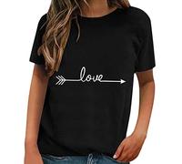 faschigskostüme Damen Kurzärmliges Frühlings- und Sommer Modemuster zum Valentinstag klassisches Lockeres TopT-Shirt mit Rundhalsausschnitt Party Outfit Damen, Negro , XXL