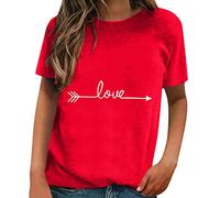 faschigskostüme Damen Kurzärmliges Frühlings- und Sommer Modemuster zum Valentinstag klassisches Lockeres TopT-Shirt mit Rundhalsausschnitt Party Outfit Damen, rojo, XXL