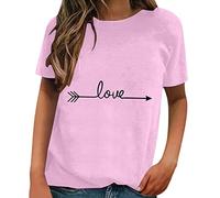 faschigskostüme Damen Kurzärmliges Frühlings- und Sommer Modemuster zum Valentinstag klassisches Lockeres TopT-Shirt mit Rundhalsausschnitt Party Outfit Damen, Rosa., M