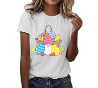 faschigskostüme Damen modische DamenT-Shirt mit Rundhalsausschnitt und Osteraufdruck, kurzärmig Oberteil Schulterfrei, Blanco, XXL