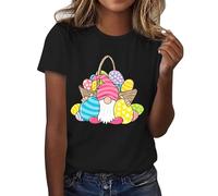 faschigskostüme Damen modische DamenT-Shirt mit Rundhalsausschnitt und Osteraufdruck, kurzärmig Oberteil Schulterfrei, Negro , M