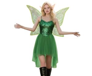 fasching kostüm, Damen Fee Kleid Pailletten Elfkleid mit Feenflügel Waldfee Prinzessin Feenkostüm Cosplay Verkleidung Elegante Halloween Karneval Fasching Kostüm Outfit Sexy Motto Partykleid 30