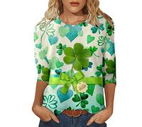 faschingskostüme Damen Damen Lässiges StPatricks Day Four Leaf Print T-Shirt mit drei Viertelärmn und Rundhalsausschnitt T Shirt Damen Sommer, azul celeste, XXL