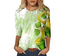 faschingskostüme Damen Damen Lässiges StPatricks Day Four Leaf Print T-Shirt mit drei Viertelärmn und Rundhalsausschnitt T Shirt Damen Sommer, amarillo, L