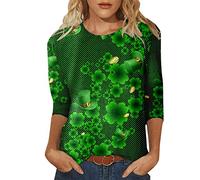 faschingskostüme Damen Damen Lässiges StPatricks Day Four Leaf Print T-Shirt mit drei Viertelärmn und Rundhalsausschnitt T Shirt Damen Sommer, verde, L