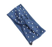 Fascia Per Capelli Donna Diadema cruzada de algodón con hilo rosca y perlas, color liso, for lavarse la cara, for deportes otoño e invierno(Blue)