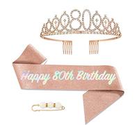 Fascia y diadema de cumpleaños lila para niñas, banda de reina de cumpleaños y corona con strass de cristal para accesorios de regalo, 80 anni, Diamante falso