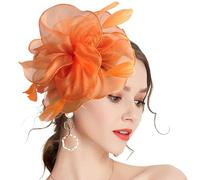 Fascinadores Sombreros para mujeres, Organa Flower Mesh Feathers Tea Party Gat con diadema y clip de sombrero de flores de naranja para bodas, cócteles, té.
