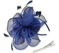 Fascinadores Sombreros para mujeres, Organa Flower Mesh Feathers Tea Party Gat with Dadem y Clip Navy Blue Flower Gat para boda, cóctel, té..