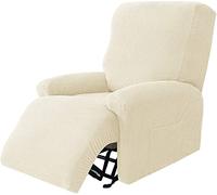 FASCINATDECO Funda de Sillón Relax Elástica 4 Piezas Funda de Sillón Reclinable Completo Protector Cubre para Sofá 1 Plaza Universal con Bolsillo Lateral para Sala de Estar Dormitorio (Beige)