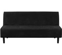 FASCINATDECO Funda para Sofá Sin Brazos De Terciopelo Plegable Y Fácil De Instalar Cubre Sofá Elástica Sin Reposa Braza Antideslizante Cubierta Protectora para Sofá Cama (Negro)