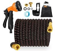 FASCINATDECO Manguera Jardin Extensible 7.5 Metros, Manguera Jardin Flexible con 8 Funciones Pistola, Boquilla Manguera Retractil Con 3/4" 1/2" Conector, Garden Hose Riego Conectores Accesorios