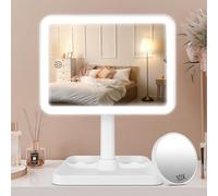 FASCINATE Espejo de maquillaje recargable con luces, espejo de tocador iluminado para mesa de vestir, baño, escritorio, sensor táctil de atenuación, espejo de viaje portátil (L3C_Blanco)