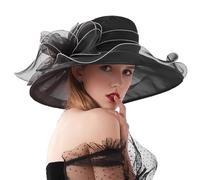 Fascinateur Organza Femme - Chapeau Floral Noir Blanc 125g, Coiffe Mariage Élégante Cordelette Sécurité, Accessoire Église Réglable Cérémonie Chic | Décoration Tête Événement Pour Mariage Thé