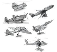 Fascinations Kits de modelos de metal 3D Metal Earth Boeing AH-64 Apache P-51 Mustang CH-47 Chinook Comercial Jet F-15 Eagle - B-17 Flying Fortress - Paquete de 6 piezas