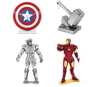 Fascinations Metal Earth - Avengers de Marvel Comics - Kits de Metal en 3D - Set de 4: Iron Man Mark IV, War Machine, Captain America's Shield y Thor's Hammer Mjolnir